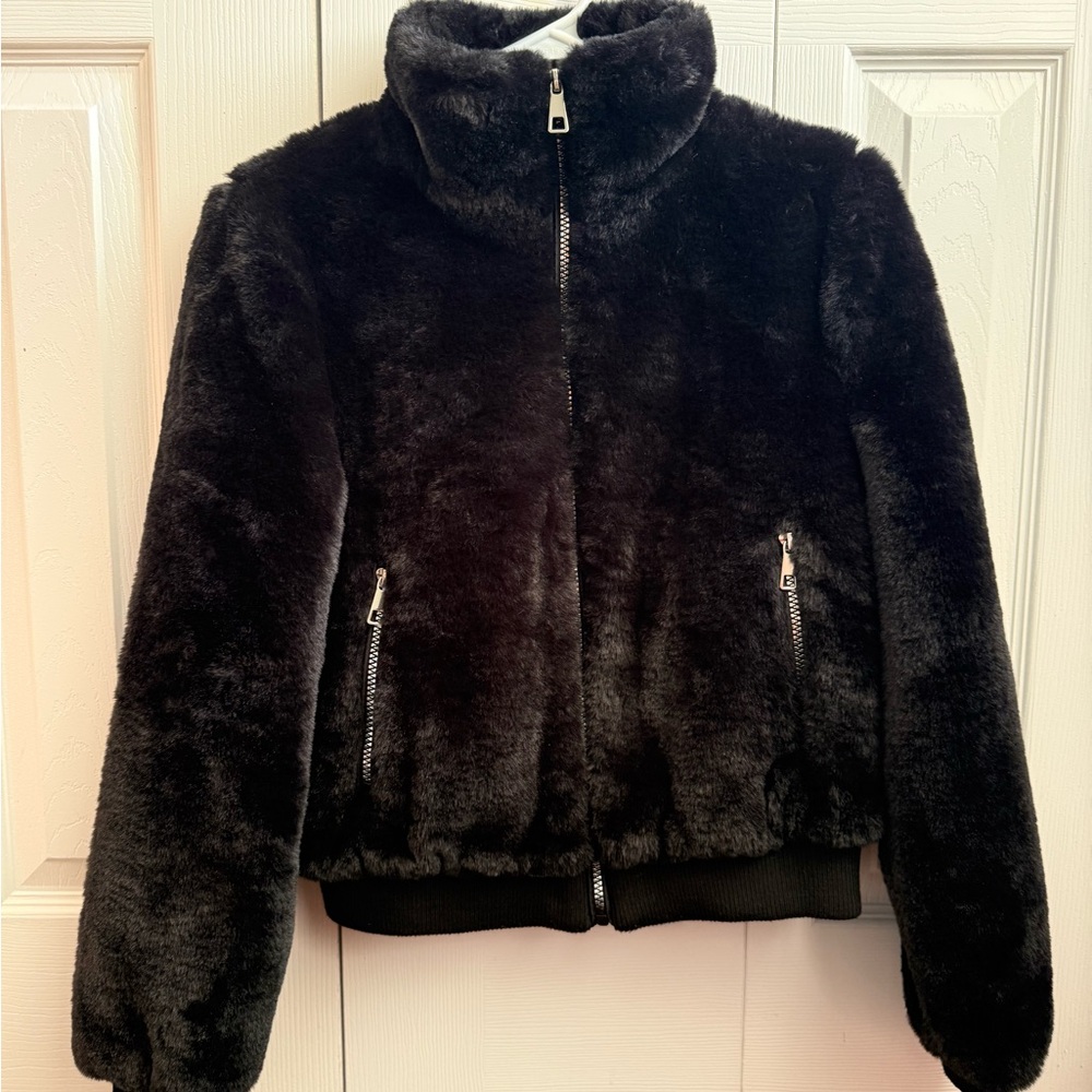 Pull&Bear Black Faux Fur Zip-Up Jacket